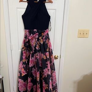 ELIZA J Navy Blue Jersey Criss-Cross Gown Size 8